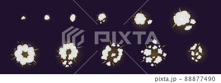 Top view sprite explosion set. Vector stock illustration isolated on black chalkboard background for animation comic move graphic design. EPS10 Top view sprite explosion set. Vector stock illustration isolated on black chalkboard background for animation comic move graphic design. EPS10 88877490