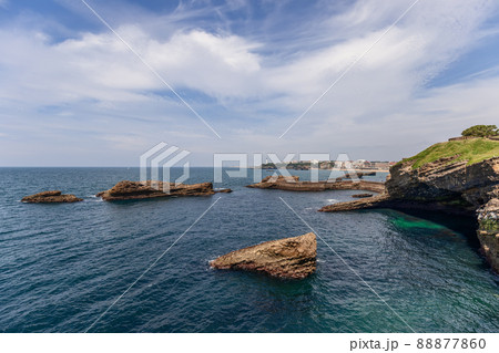 Southwestern coastline of France, shores of Biscay Bay are characterized by bizarre rock Southwestern coastline of France, shores of Biscay Bay are characterized by bizarre rock 88877860