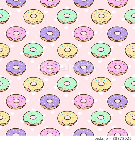 Cute pattern with donuts on a pink background... - Stock Illustration  [88878029] - PIXTA