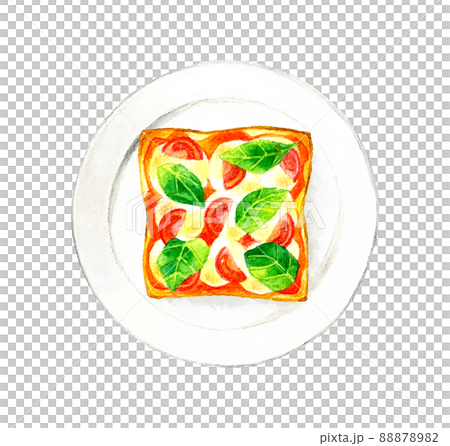 皿に乗ったマルゲリータトースト 料理・カフェメニューの手描き水彩イラスト素材 皿に乗ったマルゲリータトースト 料理・カフェメニューの手描き水彩イラスト素材 88878982