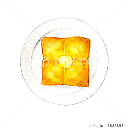 皿に乗ったバタートースト 料理・カフェメニューの手描き水彩イラスト素材 皿に乗ったバタートースト 料理・カフェメニューの手描き水彩イラスト素材 88878984