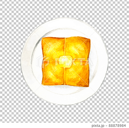 皿に乗ったバタートースト 料理・カフェメニューの手描き水彩イラスト素材 皿に乗ったバタートースト 料理・カフェメニューの手描き水彩イラスト素材 88878984