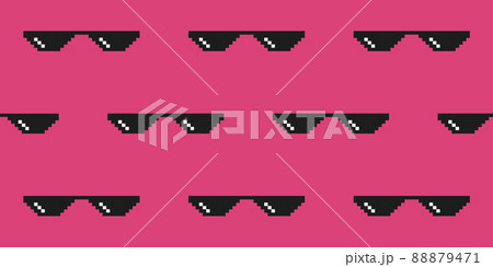 Meme pixel glasses on pink background. Seamless vector pattern Meme pixel glasses on pink background. Seamless vector pattern 88879471