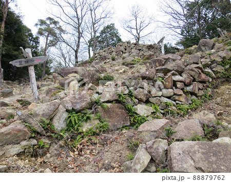 感状山城 南曲輪群の石垣を見上げる 感状山城 南曲輪群の石垣を見上げる 88879762