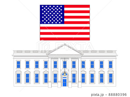 アメリカ大統領官邸ホワイトハウスとアメリカ合衆国の国旗 88880396