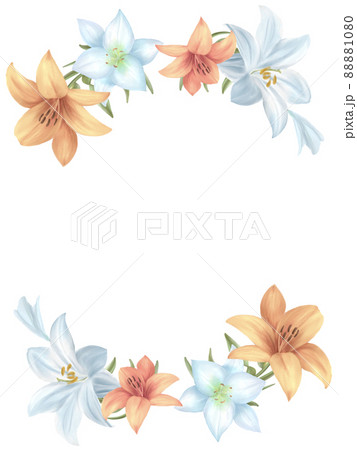 ユリの花 水彩画 シルバーフレーム ユリの花 水彩フレーム背景のイラスト素材 [88881080] - PIXTA