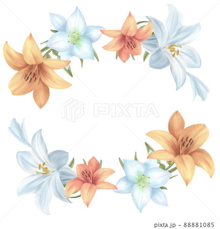 ユリの花 水彩フレーム背景のイラスト素材 1085