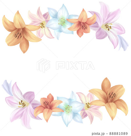 ユリの花 水彩フレーム背景のイラスト素材 10
