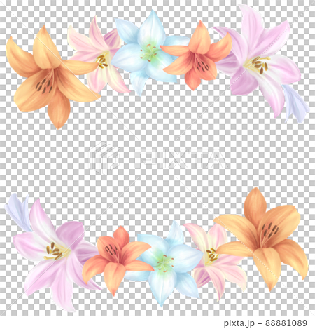 ユリの花 水彩フレーム背景のイラスト素材 [88881089] - PIXTA