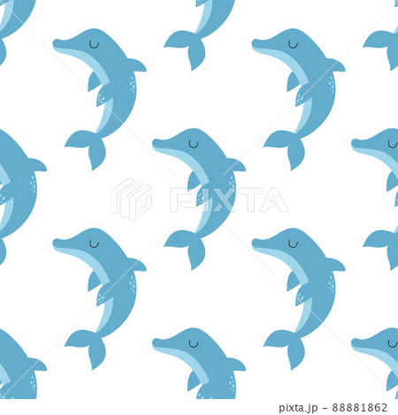 Seamless Pattern With Dolphin In Cartoon Styleのイラスト素材 1862
