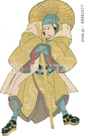 ややっというポーズの旅人のイラスト素材 8077