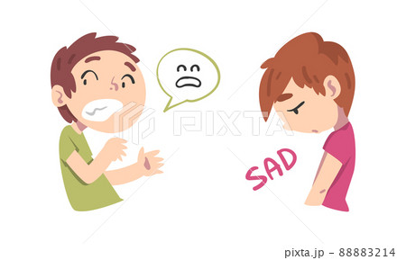 Emotional children set. Frightened and sad little boys cartoon vector illustration 88883214