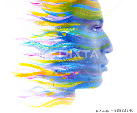 Paintography. Combination of a portrait and painting depicts an emotional state 88883240