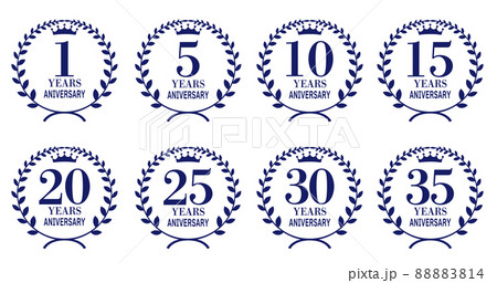 月桂樹・月桂冠・アニバーサリー・青色のエンブレムのセット 88883814