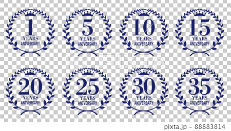 月桂樹・月桂冠・アニバーサリー・青色のエンブレムのセット 88883814