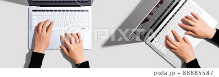 Two people working together with laptop Two people working together with laptop 88885587