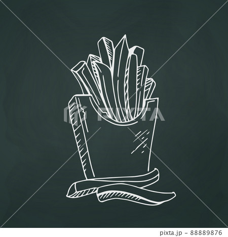 French fries thin white lines on a textural dark background - Vector French fries thin white lines on a textural dark background - Vector 88889876