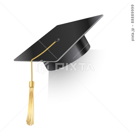 Vector realistic mortar board hat with golden tassel. Graduation cap. University graduation black hat. Academic education symbol, high University bachelor headware Vector realistic mortar board hat with golden tassel. Graduation cap. University graduation black hat. Academic education symbol, high University bachelor headware 88889999
