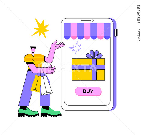 Digital gift card abstract concept vector illustration. Mobile store app, digital gift idea, buying certificate online, prepaid present, buy from home, electronic voucher abstract metaphor. 88890591