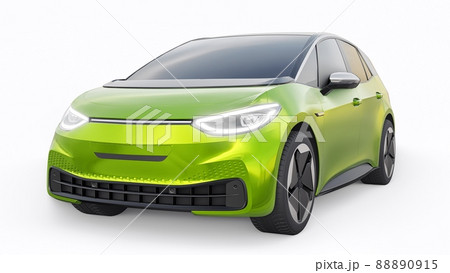 New generation green electric city hatchback car with extended range. 3d illustration. New generation green electric city hatchback car with extended range. 3d illustration. 88890915