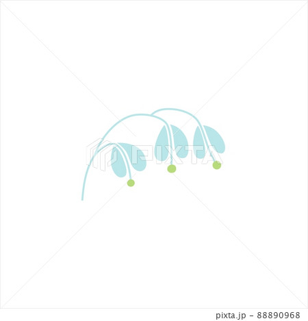 Dicentra, bluebell, ripe rice twig in minimal style. Abstact blooming flower. Vector illustration. Stem of flower in blue and green color isolated on white background	 88890968
