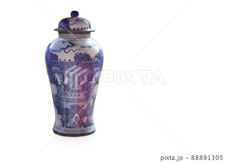 beautiful big white and blue porcelain ceramic vase and lid on white background, decor, retro, vintage, object, chinese, copy space beautiful big white and blue porcelain ceramic vase and lid on white background, decor, retro, vintage, object, chinese, copy space 88891305
