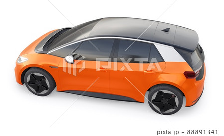 New generation orange electric city hatchback car with extended range. 3d illustration. New generation orange electric city hatchback car with extended range. 3d illustration. 88891341
