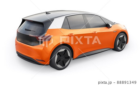 New generation orange electric city hatchback car with extended range. 3d illustration. 88891349