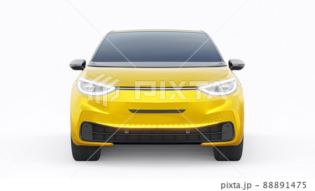 New generation yellow electric city hatchback car with extended range. 3d illustration. New generation yellow electric city hatchback car with extended range. 3d illustration. 88891475