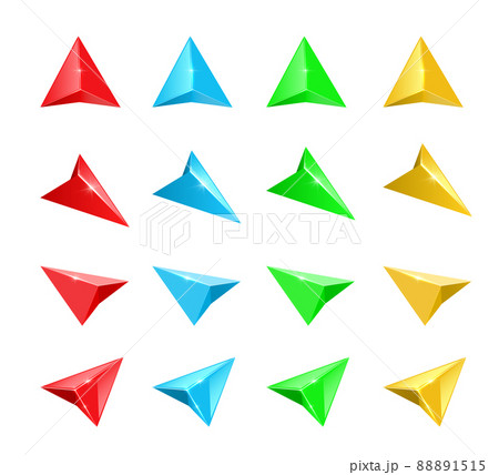 Colorful glossy navigation Gps arrow vector set.  88891515