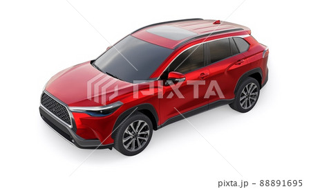 Compact red SUV with a hybrid engine and four-wheel drive for the city and suburban areas on a white isolated background. 3d illustration Compact red SUV with a hybrid engine and four-wheel drive for the city and suburban areas on a white isolated background. 3d illustration 88891695