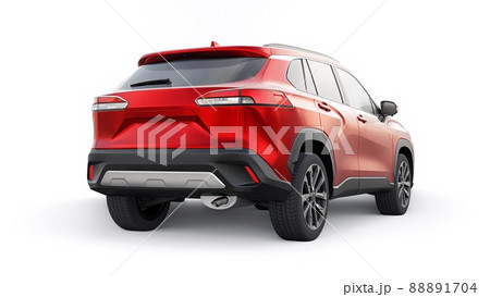 Compact red SUV with a hybrid engine and four-wheel drive for the city and suburban areas on a white isolated background. 3d illustration 88891704