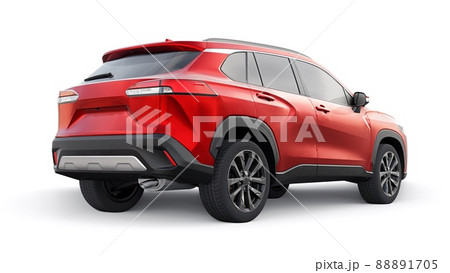 Compact red SUV with a hybrid engine and four-wheel drive for the city and suburban areas on a white isolated background. 3d illustration Compact red SUV with a hybrid engine and four-wheel drive for the city and suburban areas on a white isolated background. 3d illustration 88891705