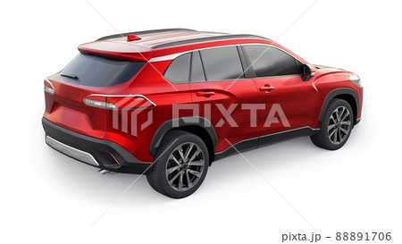 Compact red SUV with a hybrid engine and four-wheel drive for the city and suburban areas on a white isolated background. 3d illustration 88891706