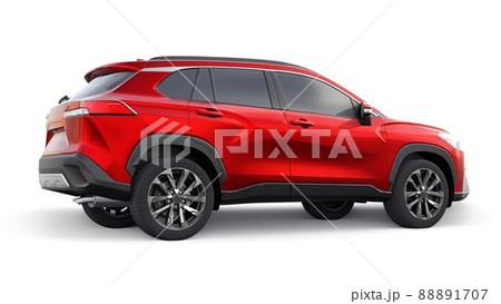 Compact red SUV with a hybrid engine and four-wheel drive for the city and suburban areas on a white isolated background. 3d illustration Compact red SUV with a hybrid engine and four-wheel drive for the city and suburban areas on a white isolated background. 3d illustration 88891707