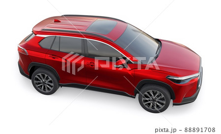 Compact red SUV with a hybrid engine and four-wheel drive for the city and suburban areas on a white isolated background. 3d illustration 88891708