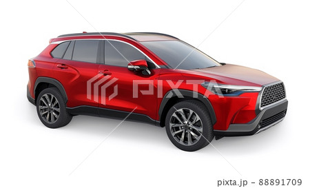 Compact red SUV with a hybrid engine and four-wheel drive for the city and suburban areas on a white isolated background. 3d illustration Compact red SUV with a hybrid engine and four-wheel drive for the city and suburban areas on a white isolated background. 3d illustration 88891709