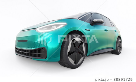 New generation green electric city hatchback car with extended range. 3d illustration. 88891729