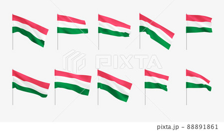Hungary flags. Set of national realistic Hungarian flags. 88891861