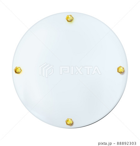 White round painted plate with gold screws isolated. Vector. 88892303