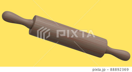 Wooden rolling pin isolated on yellow background Wooden rolling pin isolated on yellow background 88892369
