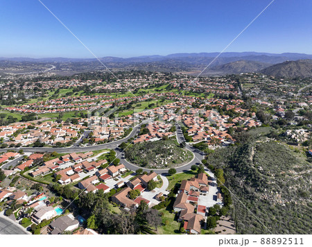 Aerial view of villas in San Diego, South California, USA 88892511