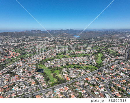 Aerial view of villas in San Diego, South California, USA 88892513