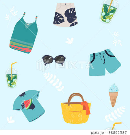 Fashion pattern. Vector seamless pattern of hand drawn fashionable lingerie for women. for packing, textile, fabric.summer women's clothing sundress, dress, skirt, t-shirt t-shirt, shorts, hat blouse Fashion pattern. Vector seamless pattern of hand drawn fashionable lingerie for women. for packing, textile, fabric.summer women's clothing sundress, dress, skirt, t-shirt t-shirt, shorts, hat blouse 88892587