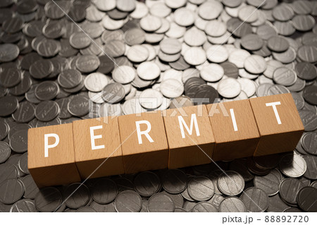 許可のイメージ|「PERMIT」と書かれた積み木とコイン 許可のイメージ|「PERMIT」と書かれた積み木とコイン 88892720
