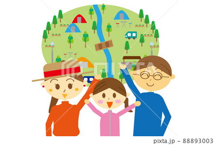 自然あふれる場所で家族でキャンプ!キャンプ場のイラスト・家族旅行・植物・テント・風景 自然あふれる場所で家族でキャンプ!キャンプ場のイラスト・家族旅行・植物・テント・風景 88893003