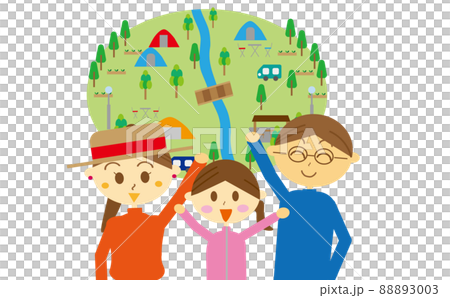 自然あふれる場所で家族でキャンプ!キャンプ場のイラスト・家族旅行・植物・テント・風景 自然あふれる場所で家族でキャンプ!キャンプ場のイラスト・家族旅行・植物・テント・風景 88893003