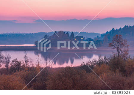 Countryside view at autumn evening time. 88893023