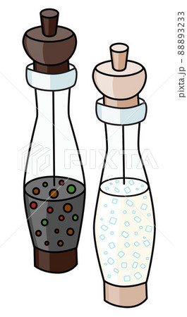 Doodle cartoon salt and pepper in a mill condiments. For menu, farmers market design, cookbook decoration, stickers etc Doodle cartoon salt and pepper in a mill condiments. For menu, farmers market design, cookbook decoration, stickers etc 88893233