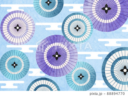和傘と和雲の和紙風背景ヨコ明 和傘と和雲の和紙風背景ヨコ明 88894770